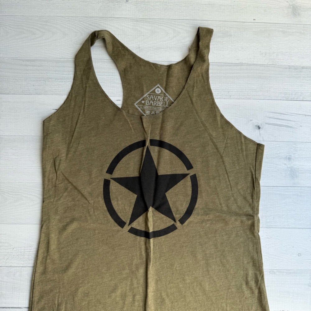Savage Barbell Women’s American Savage Tank Top with Black Star - Picture 2 of 4